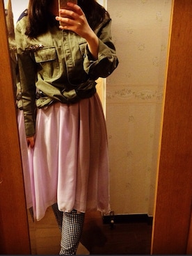 「ミニタリー」｜「アイテム（ワンピース/ドレス）」を使った、nanaさん（レディース・155cm）の春コーディネート
