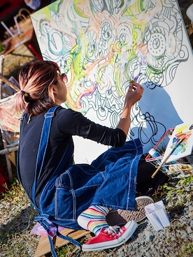 「アイテム（つなぎ/オールインワン）」を使った、miharuさん（レディース・159cm）の秋コーディネート