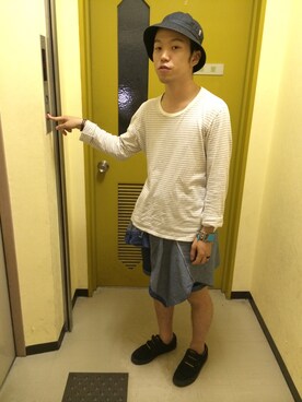 「アイテム（バングル/リストバンド）」を使った、内田周作さん（メンズ・165cm・10代）の夏コーディネート