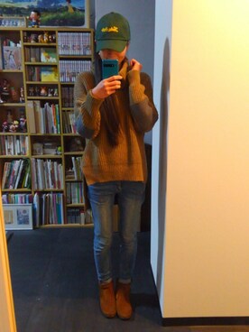 「ミックスコーデ」｜「アイテム（キャップ）」を使った、pann さん（レディース・165cm）の冬コーディネート
