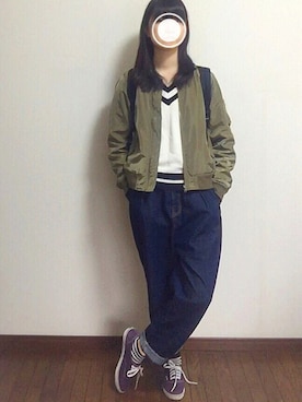 「one way（ワンウェイ）のアイテム（ブルゾン）」を使った、a m i さん（レディース・163cm）の春コーディネート