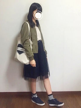 「one way（ワンウェイ）のアイテム（ブルゾン）」を使った、a m i さん（レディース・163cm）の春コーディネート