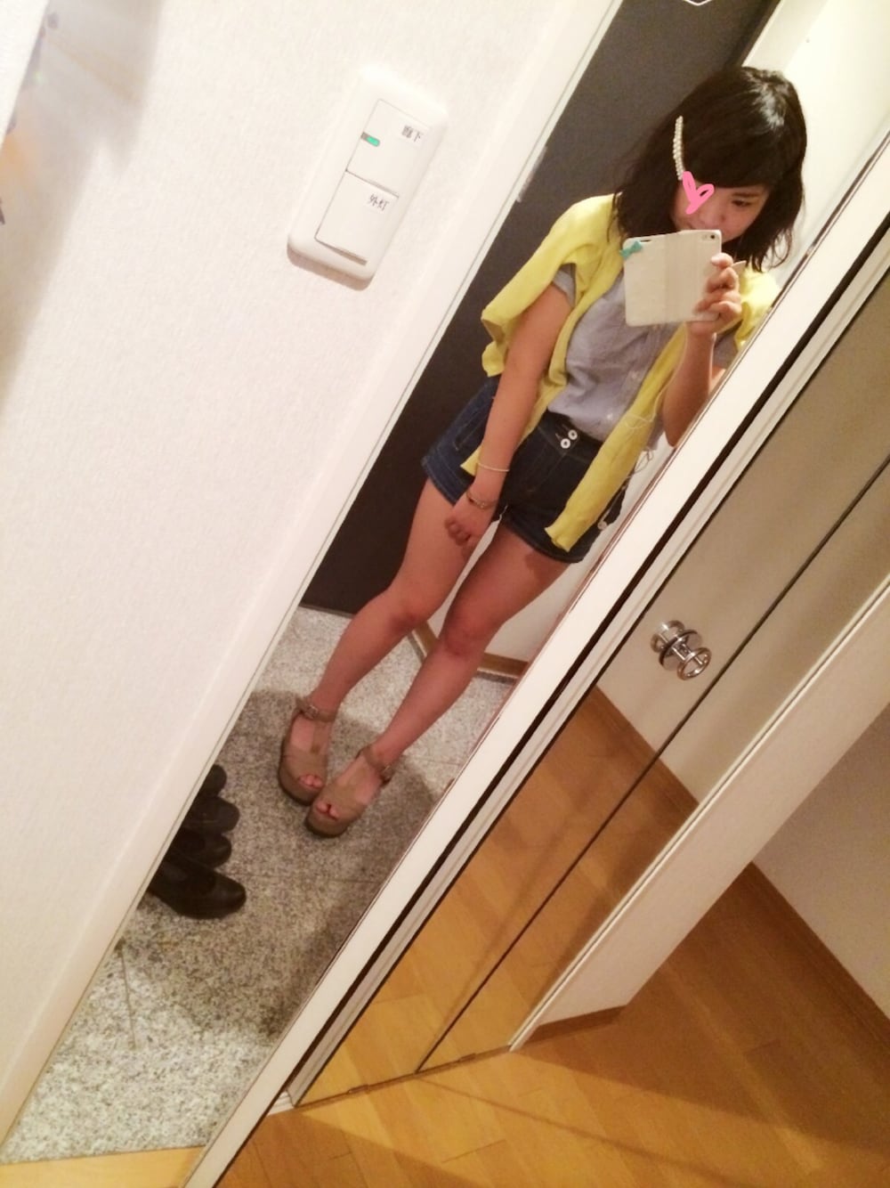 「RETRO GIRLのアイテム（カーディガン/ボレロ、イエロー系）」を使った、acha#0さん（レディース・153cm）の夏コーディネートの1枚目の写真