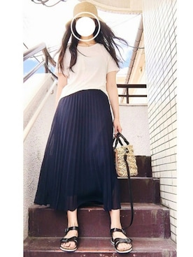 「niko and...（ニコアンド）のオリジナル ミニラインテープカゴバッグ【niko and...】（かごバッグ）」を使った、かのさん（レディース・165cm）の夏コーディネート