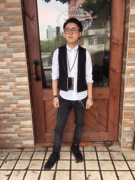 「5c mのアイテム（シャツ/ブラウス、ホワイト系）」を使った、Garyさん（メンズ・168cm）の秋コーディネート