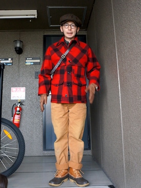 「FILSON（フィルソン）のアイテム（その他アウター）」を使った、KONAKAさん（メンズ・172cm）の冬コーディネート