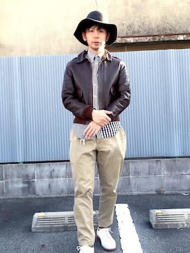 「アイテム（ミリタリージャケット、ブラウン系）」を使った、KONAKAさん（メンズ・172cm）の冬コーディネート