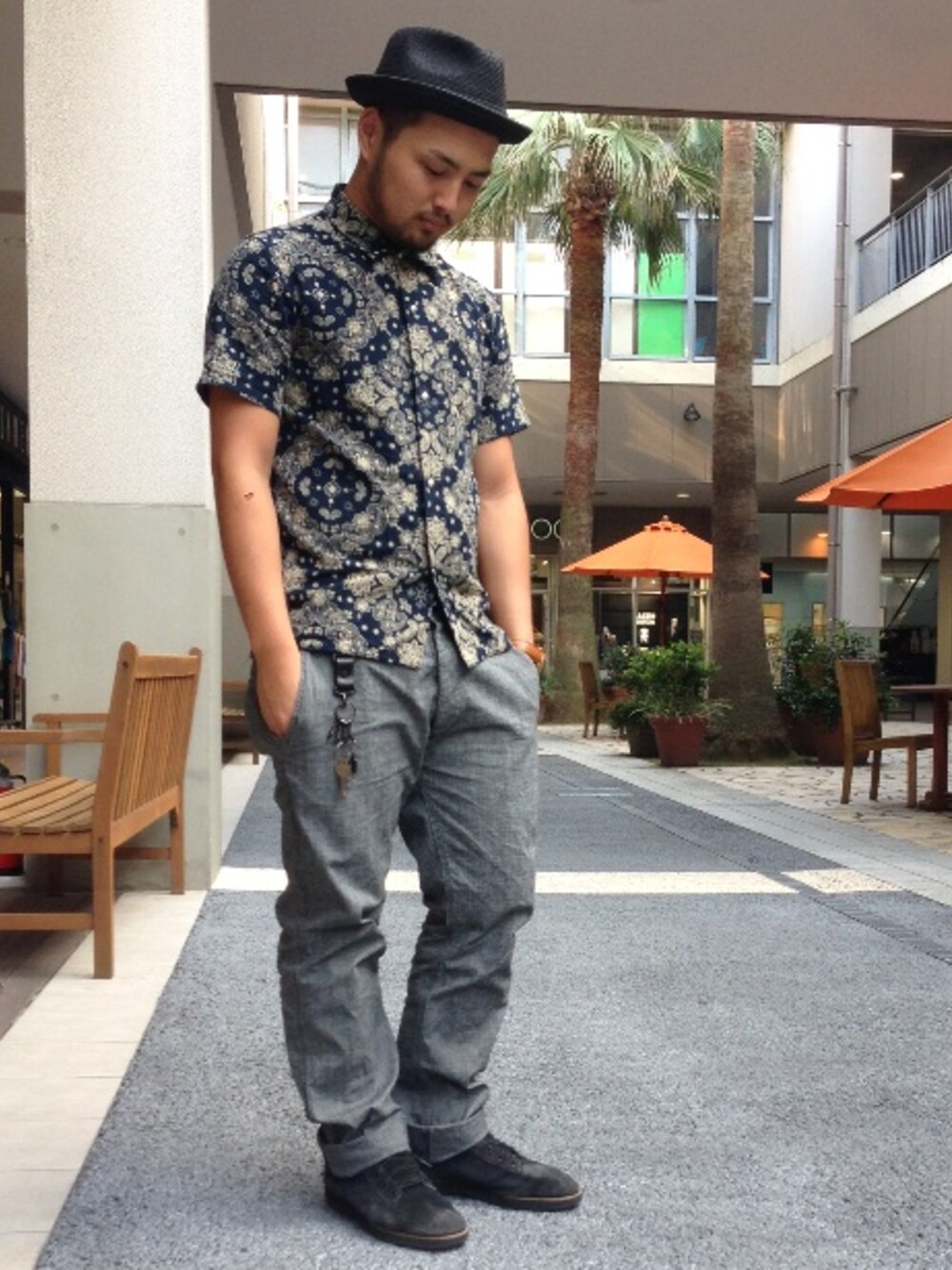 「SCHOTT、バイカースタイル、bailey、STEVENSON OVERALL CO.、誰かの真似スタイル」｜「Baileyのアイテム（ハット、ブラック系）」を使った、daisonさん（メンズ・176cm）の夏コーディネートの1枚目の写真