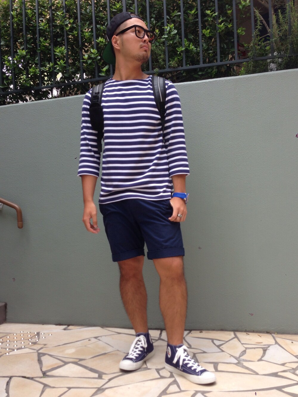 「PRO-keds、BROOKS BROTHERS、living concept、木梨サイクル、短パン、ベースボールキャップ」｜「PRO-Kedsのアイテム（スニーカー、ブルー系）」を使った、daisonさん（メンズ・176cm）の夏コーディネートの1枚目の写真