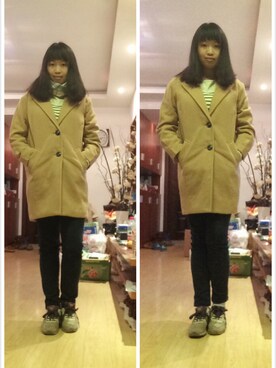 「アイテム（スーツジャケット、ゴールド系）」を使った、草莓子さん（レディース・168cm）の冬コーディネート