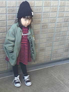「no brand（ノーブランド）のアイテム（ダウンジャケット/コート）」を使った、yunoさん（キッズ・90cm）の秋コーディネート