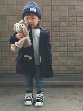 「UNIQLO（ユニクロ）のアイテム（ダッフルコート）」を使った、yunoさん（キッズ・90cm）の冬コーディネート
