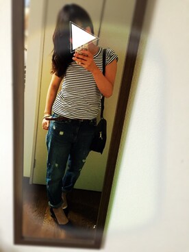 「JEANASIS（ジーナシス）のスーピマプルオーバーFS/560360（Tシャツ/カットソー、ホワイト系）」を使った、sappi◡̈⃝さん（レディース）の夏コーディネート