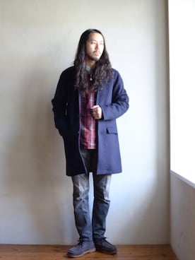「orslow」｜「アイテム（チェスターコート）」を使った、ichiekumamotoさん（メンズ・173cm）の秋コーディネート