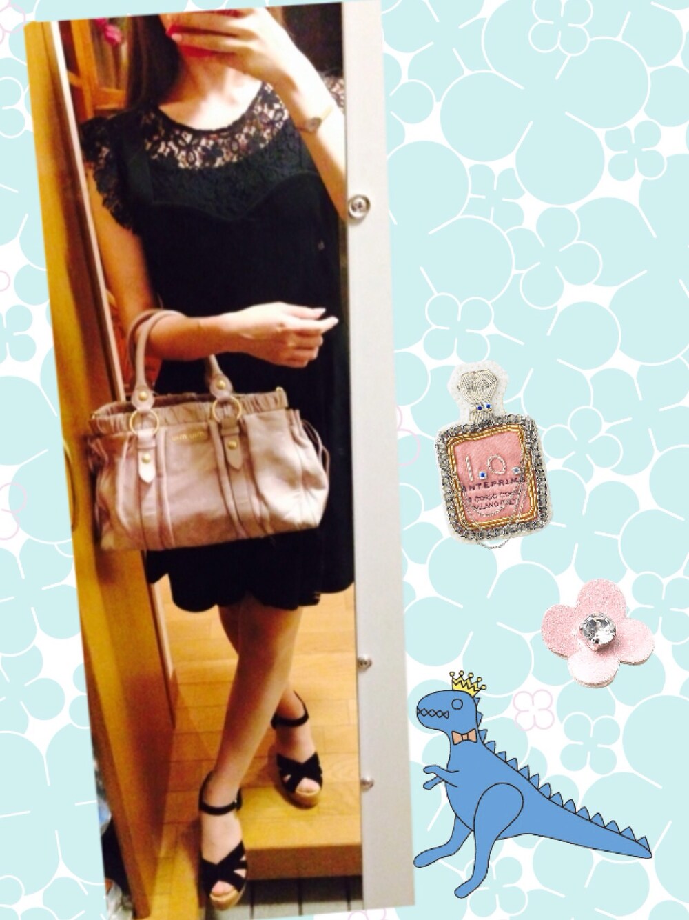 「ブラック、MIUMIU、deicy、黒×黒、黒ワンピース」｜「DEICYのワンピース（ワンピース、ブラック系）」を使った、♡chii♡さん（レディース・157cm）の夏コーディネートの1枚目の写真