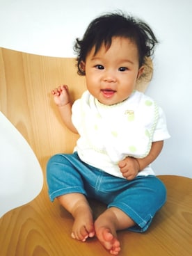 「SHIPS KIDS（シップスキッズ）のSHIPS KIDS:接結 ラメボタン TEE（Tシャツ/カットソー、ホワイト系）」を使った、*mayu-ko *さん（キッズ）の夏コーディネート