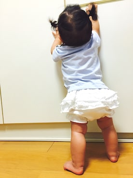 「Paul Smith（ポールスミス）のTRAIN PRINT TEE (BOYS)（Tシャツ/カットソー、ブルー系）」を使った、*mayu-ko *さん（キッズ）の夏コーディネート