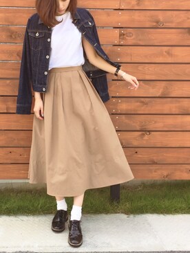 「くつした」｜「アイテム（デニムジャケット）」を使った、ukapiさん（レディース・158cm）の秋コーディネート