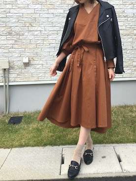 「SLOBE IENA（スローブイエナ）のアイテム（ライダースジャケット）」を使った、ukapiさん（レディース・158cm）の秋コーディネート