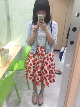 「ひざ丈スカート」｜「アイテム（ブルゾン）」を使った、yukiさん（レディース・157cm）の春コーディネート