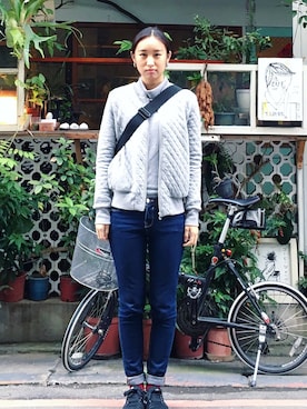 「PETIT BATEAU（プチバトー）のアイテム（スタジャン）」を使った、方捷さん（レディース・167cm）の冬コーディネート