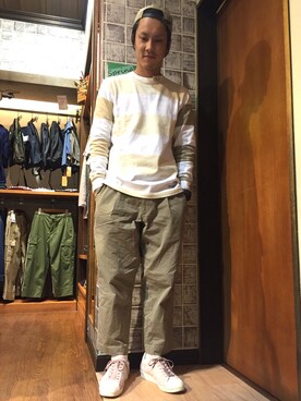 「CIAOPANIC（チャオパニック）の【Ciaopanic】1タックトラウザー（その他パンツ、グリーン系）」を使った、MASAKI IZUMIDAさん（メンズ・175cm）の春コーディネート