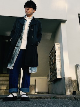 「アイテム（ステンカラーコート）」を使った、知久 修侑さん（メンズ・177cm・10代）の冬コーディネート