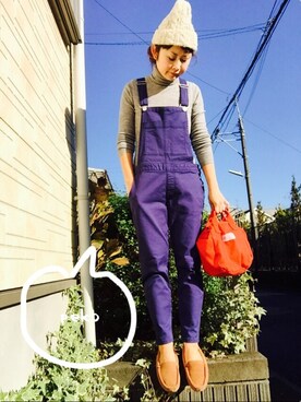 「Rodeo Crowns（ロデオクラウンズ）のアイテム（オールインワン・サロペット）」を使った、ぺこさん（レディース・156cm）の秋コーディネート