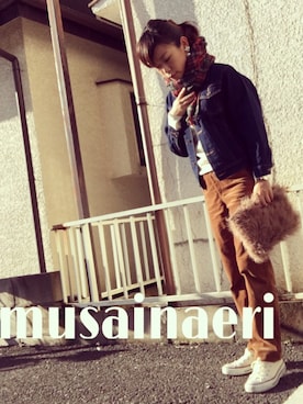 「チェック柄ストール」｜musainaeriさん（レディース・153cm）の冬コーディネート