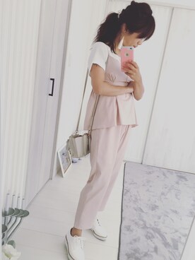 「ピンクベージュ」｜「アイテム（オールインワン・サロペット）」を使った、musainaeriさん（レディース・153cm）の夏コーディネート