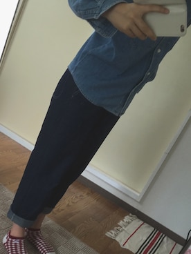 「デニムシャツ」｜「アイテム（つなぎ/オールインワン）」を使った、のんさん（レディース・171cm）の春コーディネート