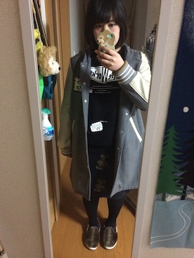 「女子会」｜「アイテム（スタジャン）」を使った、まみさんさん（レディース・162cm）の冬コーディネート