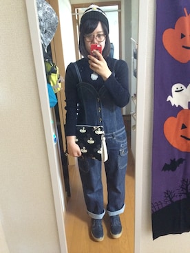 「nusy（ヌージー）のアイテム（オールインワン・サロペット）」を使った、まみさんさん（レディース・162cm）の秋コーディネート