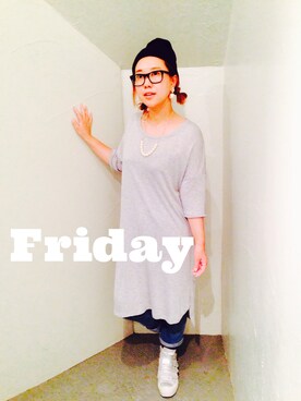 「BLUE BLUE（ブルーブルー）のアイテム（ニットキャップ/ビーニー）」を使った、chikaさん（レディース・156cm）の夏コーディネート