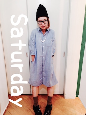 「BLUE BLUE（ブルーブルー）のアイテム（ニットキャップ/ビーニー）」を使った、chikaさん（レディース・156cm）の夏コーディネート