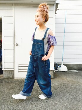 「BLUE BLUE（ブルーブルー）のアイテム（オールインワン・サロペット）」を使った、chikaさん（レディース・156cm）の夏コーディネート