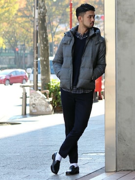 「EDIFICE（エディフィス）の◇メランジギンガムチェックネルBDシャツ（シャツ/ブラウス）」を使った、TERAさん（メンズ・183cm）の冬コーディネート