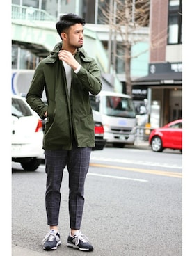 「スラックスパンツ」｜「アイテム（その他アウター）」を使った、TERAさん（メンズ・183cm）の春コーディネート