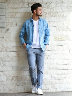 「EDIFICE（エディフィス）のアイテム（スラックス）」を使った、TERAさん（メンズ・183cm）の春コーディネート