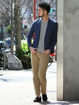 「チノ」｜「アイテム（ジャケット/アウター）」を使った、TERAさん（メンズ・183cm）の春コーディネート