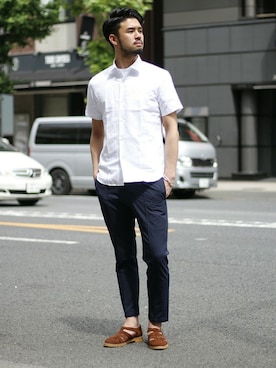 「グラミチ別注」｜「アイテム（スラックス）」を使った、TERAさん（メンズ・183cm）の夏コーディネート