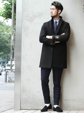 「EDIFICE（エディフィス）のアイテム（チェスターコート）」を使った、TERAさん（メンズ・183cm）の秋コーディネート