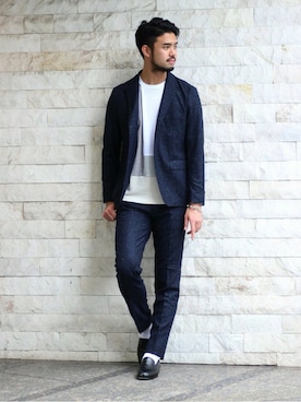 「EDIFICE（エディフィス）のアイテム（テーラードジャケット）」を使った、TERAさん（メンズ・183cm）の秋コーディネート