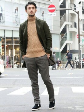 「カシミアニット」｜「アイテム（ジャケット/アウター）」を使った、TERAさん（メンズ・183cm）の秋コーディネート