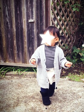 「アイテム（タイツ/ストッキング、ブルー系）」を使った、OTOMACHUさん（キッズ・80cm）の秋コーディネート