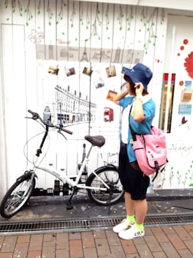 「mercibeaucoup,（メルシーボークー）のアイテム（帽子）」を使った、えるさん（レディース・156cm）の夏コーディネート