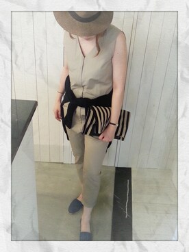 「アイテム（つなぎ/オールインワン、ベージュ系）」を使った、yokomoriさん（レディース・166cm）の夏コーディネート