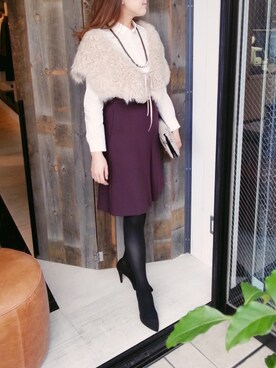 「L'ATELIER FENETRE（ラトリエ フネートル）のTypewriter SH（トップス、ブルー系）」を使った、yokomoriさん（レディース・156cm）の秋コーディネート