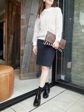 「L'ATELIER FENETRE（ラトリエ フネートル）のhound's tooth P/O（トップス、ベージュ系）」を使った、yokomoriさん（レディース・156cm）の秋コーディネート