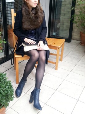 「L'ATELIER FENETRE（ラトリエ フネートル）のpin stripe NS BL（トップス、ブルー系）」を使った、yokomoriさん（レディース・156cm）の秋コーディネート